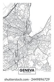 Mapa de la ciudad Ginebra, planificación urbanística detallada diseño de póster de Vector de viaje