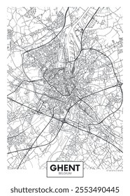 City map Ghent, detailed urban planning travel vector poster design