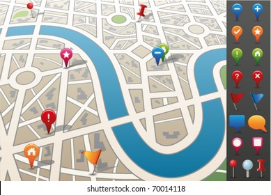 City Map With GPS Icons.