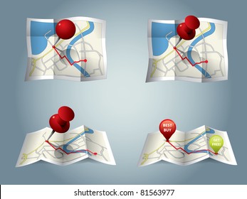 City map with GPS Icons and route