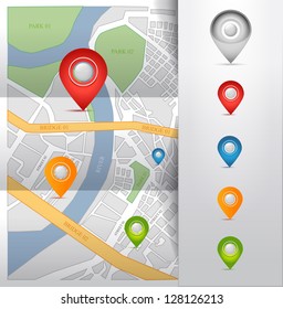 City map with gps map pointers icons vector illustration