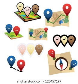 City map with gps map smile pointers icons vector