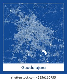 Mapa de la ciudad Guadalajara México Norteamérica Impresión azul Circular ilustración vectorial