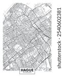 City map the Hague, detailed urban planning travel vector poster design