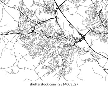 City map of Hamilton in the United Kingdom with black roads isolated on a white background.