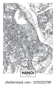 City map Hanoi, urban planning travel vector poster design