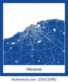 Mapa de la ciudad La Habana Cuba Impresión azul Norteamérica Circular ilustración vectorial