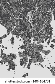 City map Helsinki, monochrome detailed plan of the city, rivers and streets, vector illustration