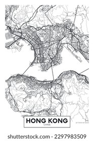 City map Hong Kong, urban planning travel vector poster design