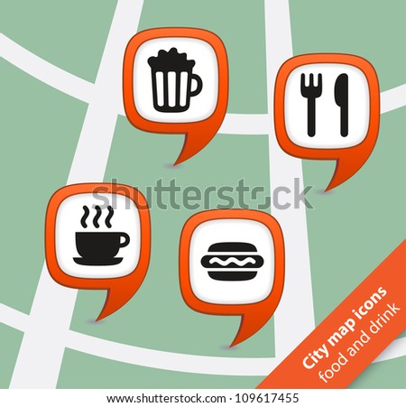 City map icon food and drink pointers
