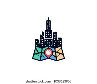City Map Icon Logo Design Element