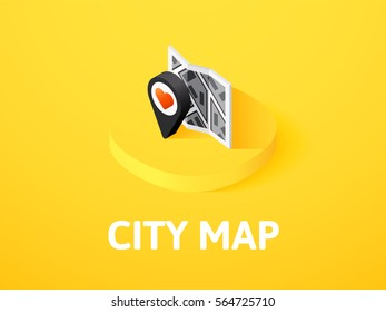 City map icon, vector symbol in flat isometric style isolated on color background