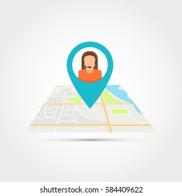 City map illustration with operator location on it