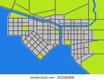City map illustration, city planner idea near coast city.