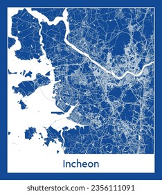 City Map Incheon South Korea Asia blue print round Circle vector illustration