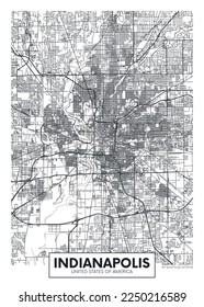 City map Indianapolis, urban planning travel vector poster design