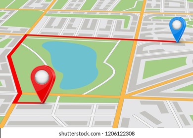 City map with itinerary. Vector 3d illustration