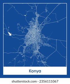 City Map Konya Turkey Asia blue print round Circle vector illustration