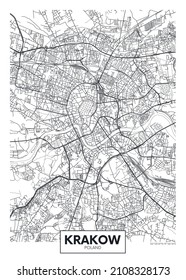 City map Krakow, travel vector poster design