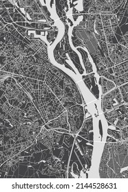 City map Kyiv, monochrome detailed plan, vector illustration