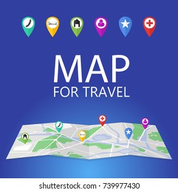 City map with labels. Vector illustration.