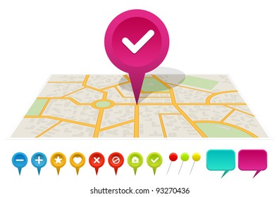 City map with labels. Vector illustration.