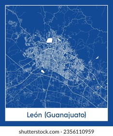 Mapa de la ciudad Leon Guanajuato México Norteamérica Impresión azul Circular ilustración vectorial