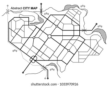 City map. Line scheme of roads. Town streets on the plan. Urban environment, architectural background. Vector