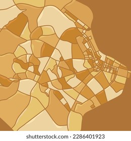 Stadtplan. Streckenplan Städtische Straßen auf dem Farbplan. Stadtbemalte Umgebung, architektonischer Hintergrund. Cartoon-Stil. Vektorgrafik