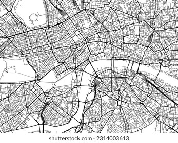 City map of London Center in the United Kingdom with black roads isolated on a white background.