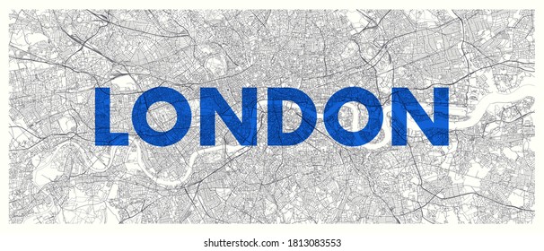 City map London, detailed road plan widescreen vector poster