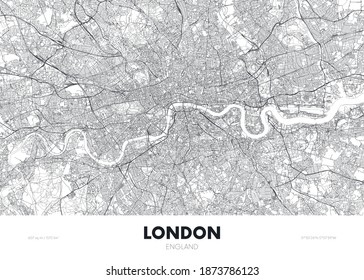 City map London England, travel poster detailed urban street plan, vector illustration