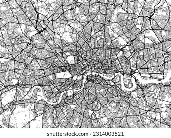 City map of London in the United Kingdom with black roads isolated on a white background.