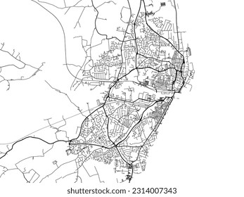 City map of Lowestoft in the United Kingdom with black roads isolated on a white background.