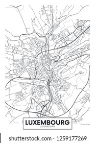 City map Luxembourg, travel vector poster design detailed plan of the city, rivers and streets