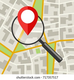 City Map with magnifier. Flat banner of the map search.