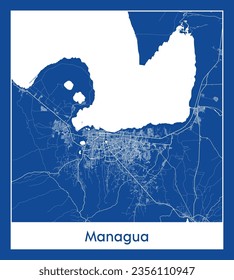 Mapa de la ciudad Managua Nicaragua Norteamérica Impresión azul Circular ilustración vectorial