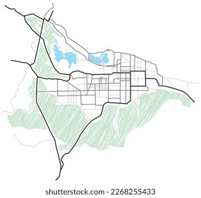 City map of Mandalay. Line scheme of roads. Town streets on the plan. Urban environment with river and forest and parks, architectural background. Vector