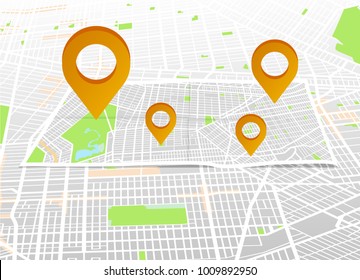 City map with marker pin. Abstract district city map design. Vector illustration.