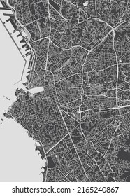 Mapa de la ciudad de Marsella, plan detallado monocromo, ilustración vectorial