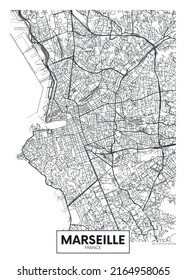 Mapa de la ciudad de Marsella, diseño de afiches vectores de viajes