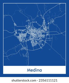 Stadtplan Medina Saudi-Arabien Blau-Print rund um den Circle Vektorgrafik