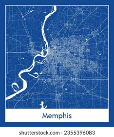 Mapa de la ciudad Memphis Estados Unidos Norteamérica impresión azul redonda Circle vector ilustración