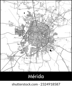 Mapa de la ciudad Merida México Norteamérica ilustración vectorial