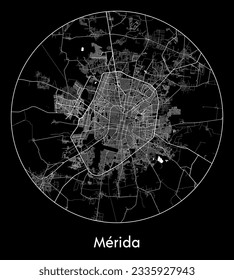 Mapa de la Ciudad Mérida México Norteamérica Circular ilustración vectorial
