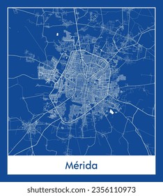 Mapa de la ciudad Mérida México Norteamérica impresión azul Circular ilustración vectorial