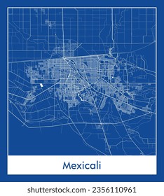 Mapa de la Ciudad Mexicali México Norteamérica Impresión azul Circular ilustración vectorial