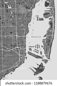 City Map Miami, Monochrome Detailed Plan, Vector Illustration