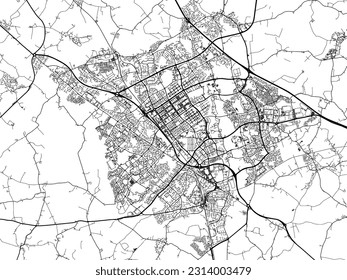 City map of Milton Keynes in the United Kingdom with black roads isolated on a white background.