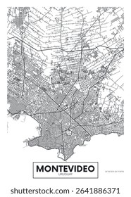 City map Montevideo, detailed urban planning travel vector poster design